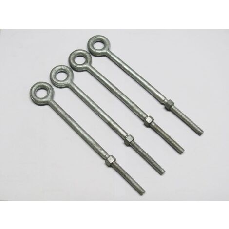 X4 1" X 8" Galvanised Longshank Eyebolts with Nut - 25MM X 203MM Shoulder