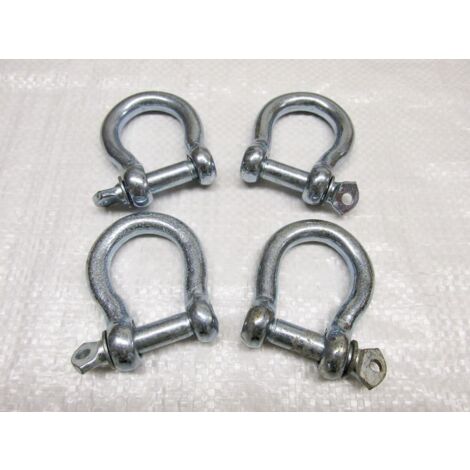 x4 6MM Galvanised Commercial Bow Shackles - Chain Connector Caravan Tether