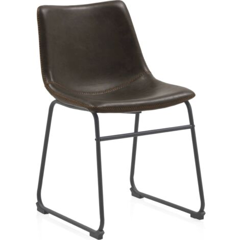x4 chaises marron imitation cuir pieds métal noir assise confortable - marron foncé imitation cuir
