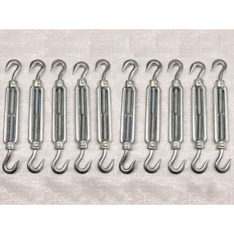Securefix Direct - x10 M10 Galvanised Forged Straining Screw Hook And Hook - Caravan Turnbuckle Open Body