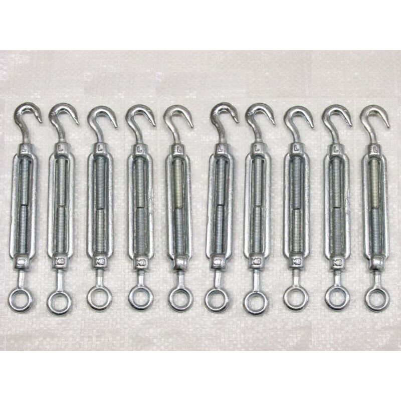 Securefix Direct - x10 M24 Galvanised Forged Straining Screw Hook And Eye - Caravan Turnbuckle Open Body