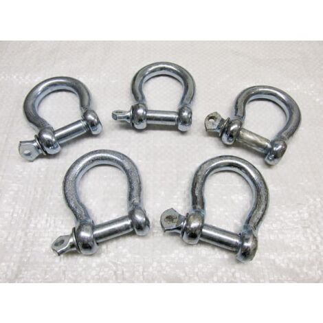 x5 25MM Galvanised Commercial Bow Shackles - Chain Connector Caravan Tether