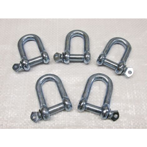 x5 3MM Galvanised Commercial Dee Shackles - Chain Connector Caravan Tether