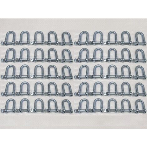 x50 6MM Galvanised Commercial Dee Shackles - Chain Connector Caravan Tether