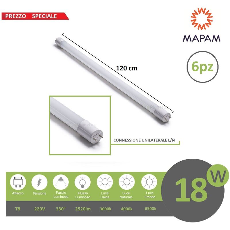 X6 Tubo led 18w attacco T8 neon 120 cm connessione...