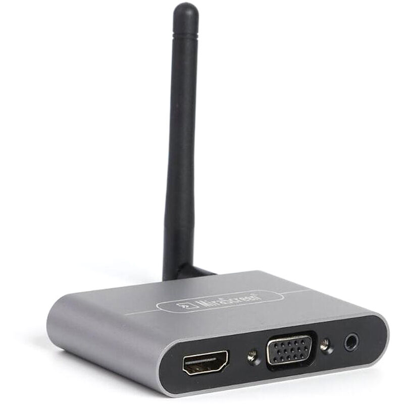 

X6W Plus 4K Receptor de pantalla inalambrico 2.4GHz y 5GHz Dongle inalambrico de doble frecuencia con antena externa Puertos de audio HD VGA Gris,