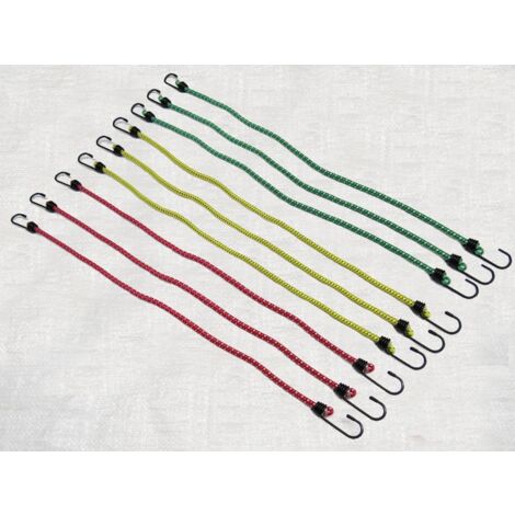 X9 7MM X 600MM Mixed Shock Cord Luggage Straps X3 Green Yellow Red - Elastic Hook Tie Down Restraint