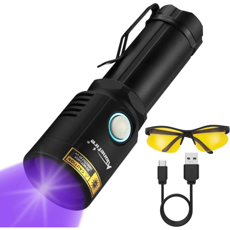 X901UV 10W 365nm Lampe Torche UV LED Puissante Rechargeable USB C Ultraviolet Lumière Noire Détecteur D'urine pour Résine, Peinture, Fluoresceine
