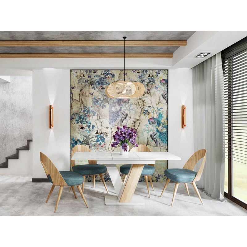 Bestmobilier - Xandriel - table à manger extensible - blanc et chêne clair - 4 à 6 personnes