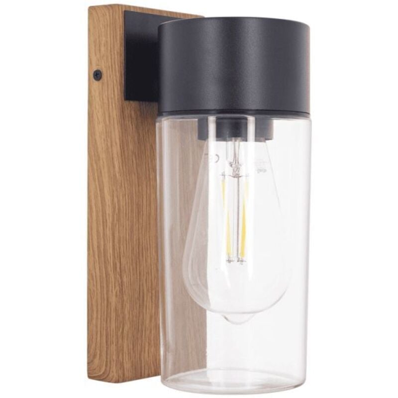 Xanlite - Applique murale filaire noire et bois IP44, culot E27, 40W max - APFE40WNW