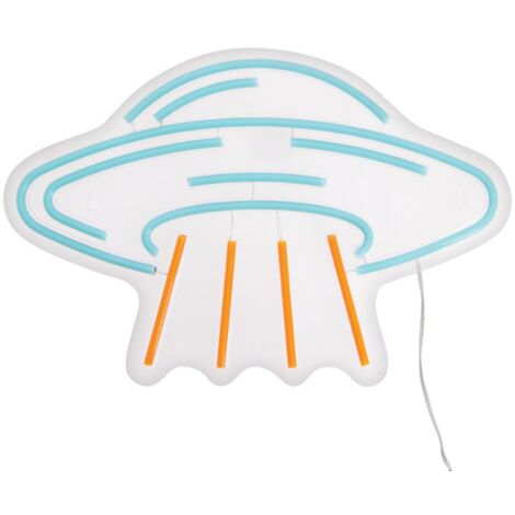 Xanlite - Applique murale néon soucoupe volante, USB filaire, Bleu et orange - UFONEON