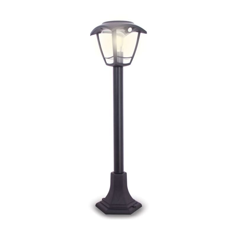Borne solaire rétro led IP44, 400 lumens, détecteur de mouvement, avec ampoule, Noir - SO2011R - Xanlite
