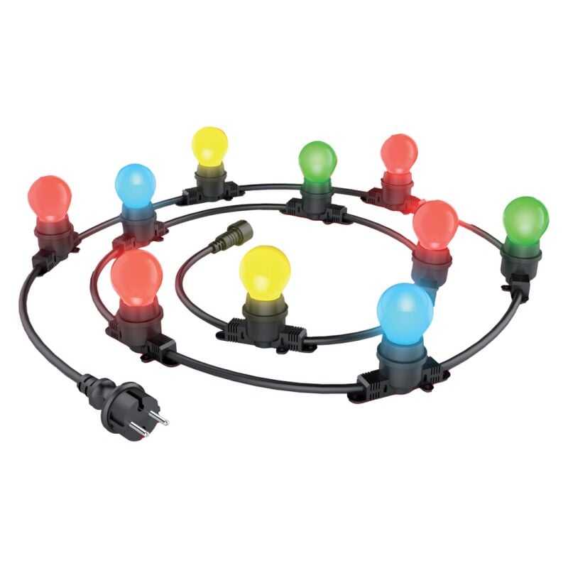Guirlande Guinguette led Noire, x10 Ampoules rvb E27 Incluses, 5m Extensible, Conso 12W - GRL5230VBP45RVBJR - Xanlite