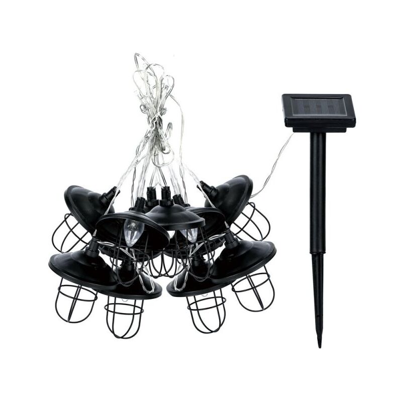 Guirlande Solaire Industrielle 5m IP44 - 10 boules - Métal - Noir - GRL5INDUS - Xanlite