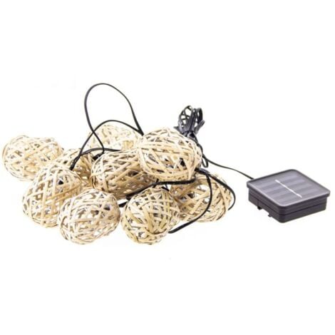 Xanlite - Guirlande Solaire Naturelle 5m IP44 - 10 boules - Rotin - GRL5NAT
