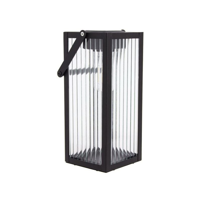 Lanterne Solaire Nomade 26cm IP44 - Verre ciselé & Métal - Noir - solarvc - Xanlite
