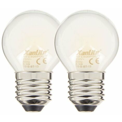 Xanlite - Lot de 2 ampoules Filament LED P45 Opaque, culot E27, 806 Lumens, conso. 9W (eq. 60W), 4000K, Blanc Neutre - PACK2RFE806POCW