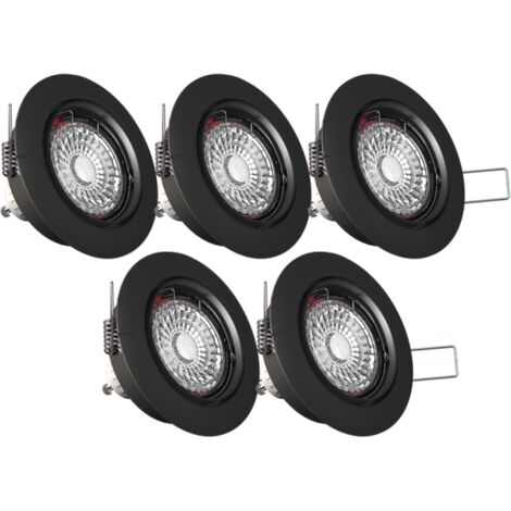 Xanlite – Lot de 5 spots encastrables LED GU10 noir – 345 lumens, 2700K blanc chaud, angle 36° – Installation rapide – PACK5SP50AN