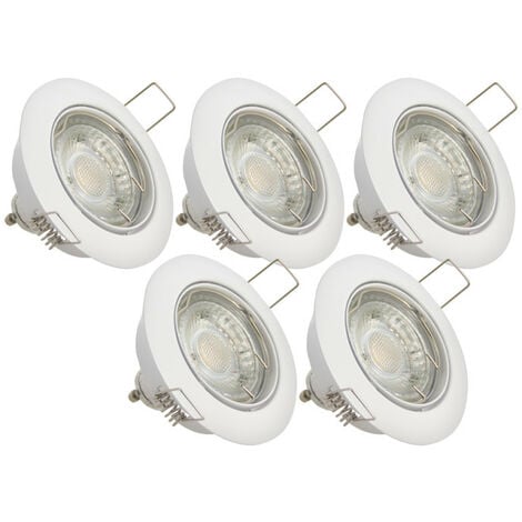 Xanlite - Lot de 5 Spots Encastrés Metal Blanc - Orientables - Ampoules LED GU10 incluses - cons. 4W (eq. 50W) - 345 lumens - Blanc neutre - PACK5SP50ABCW