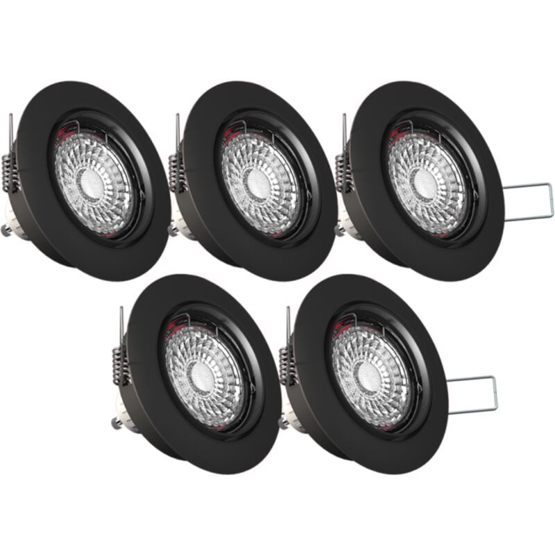 Xanlite - Lot de 5 spots noirs encastrables led avec ampoules incluses, culot GU10, 345 Lumens, équivalence 50 w, 2700K, Blanc chaud - PACK5SP50AN