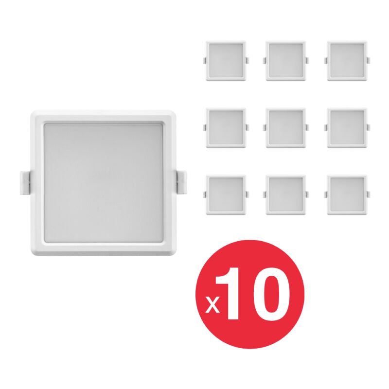 Xanlite - Lot x10 Downlights led carrés super slims, 800 lumens, 6W, Blanc neutre (4000K) - WPACK10DOP400CCW