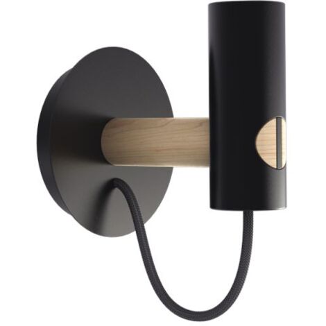 Xanlite - Luz de pared de espiga, madera natural y metal negro, E27 Base de Xanlite - XDATENONWB