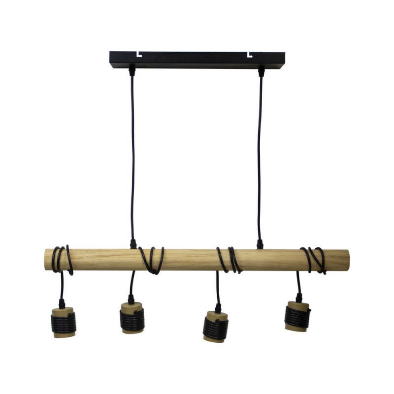 Suspension 4 douilles bois, culot E27, câble de 80cm et 60cm réglables, IP20 - SDECYW4DW - Xanlite