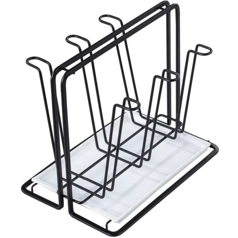 Xavax Scolapiatti per 6 bottiglie (portabottiglie in metallo, scolapiatti per recipienti con vassoio antigoccia, per Sodastream, Air up, Avent, Philips, nero