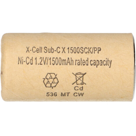 XCELL Sub-C-Zelle, Ni-Cd, Pappmantel, 1,2V/1500mAh, 43x23mm