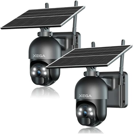 Xega 2K Überwachungskamera für den Außenbereich 3G/4G LTE drahtlos Sonnenenergie PTZ 355°/95°,PIR-Bewegungserkennung Nachtsicht Zwei-Wege-Audio SIM-Karte enthalten （2-teilig）