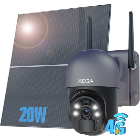 Xega 3G/4G LTE Caméra Surveillance Solaire 20W Panneau Solaire 20,000mAh Batterie 2K Caméra Extérieure sans Fil Enregistrement 24/7 Vision Colorée Détection Mouvement PIR Classe énergétique A+++