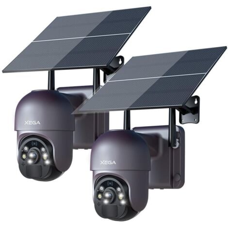 AUTRES Lot de 2 3G/4G LTE Caméra Surveillance Xega Solaire 20W Panneau Solaire 20,000mAh Batterie 2K Caméra Extérieure sans Fil [Enregistrement 24/7], Vision Nocturne Colorée, Détection de Mouvement PIR, IP6