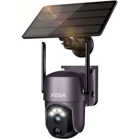 Xega Caméra Surveillance Solaire extérieure sans Fil, Caméra de vidéosurveillance PTZ 2K Wi-FI Vision Nocturne Couleur PIR Détection Humaine Audio bidirectionnel Noir
