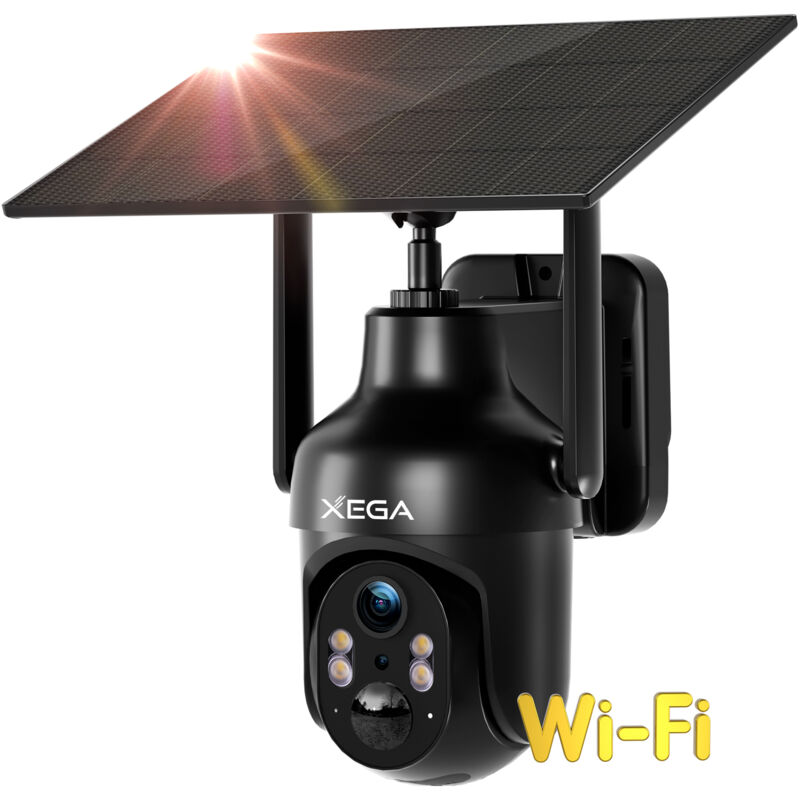 Xega Caméra Surveillance WiFi 2,4GHz Extérieure,Vision Nocturne Couleur 3MP, HD PTZ IP Caméra, Détection Mouvement PIR, Étanche IP66, Audio