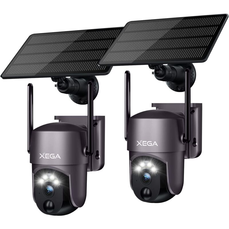 Lot de 2 Caméra Surveillance Solaire extérieure sans Fil, Caméra de vidéosurveillance ptz 2K Wi-FI Vision Nocturne Couleur pir Détection Humaine