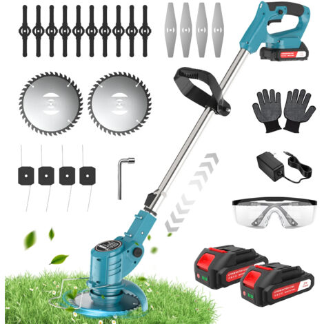 XG8 Tondeuse sans fil 21 V, tondeuse à gazon légère télescopique 9000rpm, tondeuse de jardin électrique, avec 20 lames 1500 mAh x 2 chauve-souris