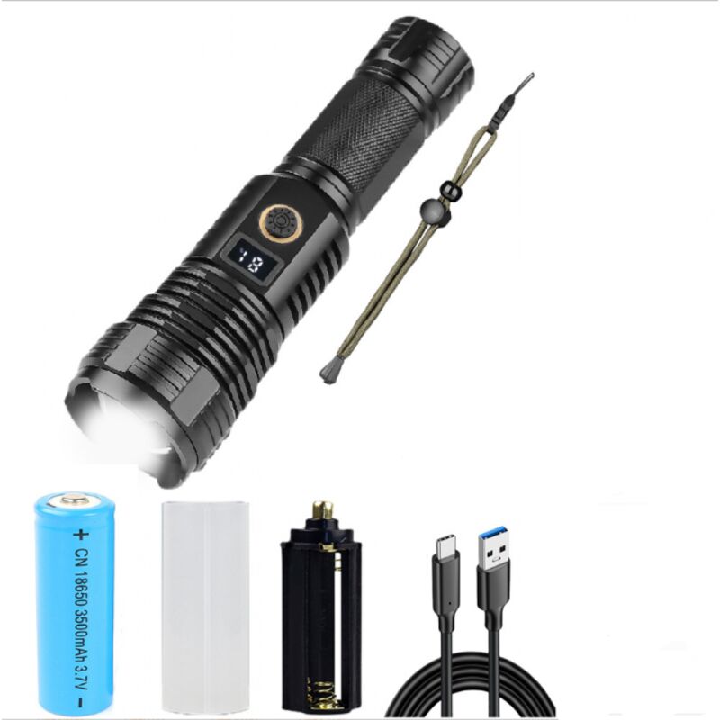 XH70 Lampe Torche LED Ultra Puissante, Lampe de Poche LED Rechargeable, IPX4 Étanche Lampe Tactique, Zoomable 5 Modes pour Chien Marche Camping