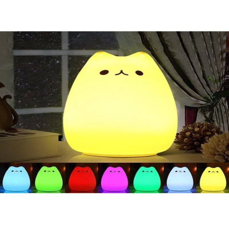 Lifcausal - Xhang Veilleuse led, Veilleuse led Chat Veilleuse bébé en silicone Veilleuse portable pour enfants 7 couleurs Veilleuse avec lampe de