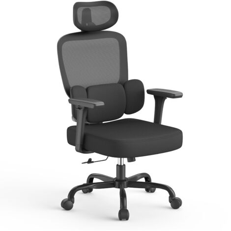 Xhomrattan Chaise de Bureau Ergonomique avec Accoudoirs Ultra Doux en 3D, Soutien Lombaire Dynamique pour Chaise Bureau à Domicile, Fauteuil de Bureau avec Dossier réglable Noir