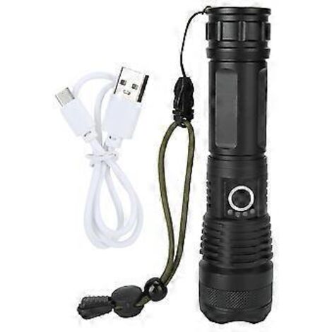XHP70 LED Teleskop-Zoom-Taschenlampe, hohe Helligkeit, USB-aufladbar, 5 Modi, wasserdicht, für Outdoor-Camping, Notfälle, schwarz