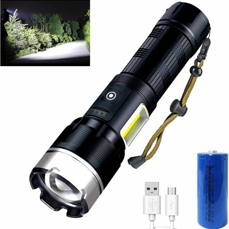 XHP90 LED Flashlight 5000 Lumens, USB Rechargeable Adjustable Focus Flashlight, Suitable for Camping, Family Emergencies, Outdoor Sports
