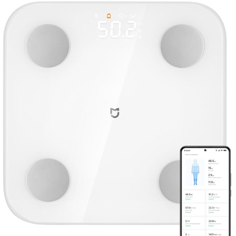 Balance de composition corporelle S400 - Balance de salle de bain avecmesure de double fréquence, 25 indicateurs de santé, jusqu'à 150 kg et 100 gr