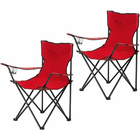 XIDJUIKM- Chaise de Camping Pliantes Lot de 2 Confortable avec Accoudoirs,Chaise de Plage Fauteuil Pliable Légère avec Boisson et Sac de Transport,Fauteuil de Peche Cramoisi