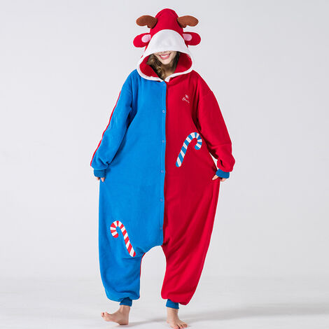 XIDJUIKM- Pyjama de Noël Peignoir de Noël Peignoir Adulte Mignon Faon Peignoir à Capuche Polaire Noël Cerf de Noël-bleu（XL）