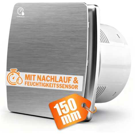 XIIW -150mm 18W/35db Extracteur d'Air, Ventilateur Silencieux et Puissant, avec Capteur d'humidité, Clapet Anti-Retour, Débit d'air de 240 m³/h et Minuterie pour Salle de Bain, WC, Argent