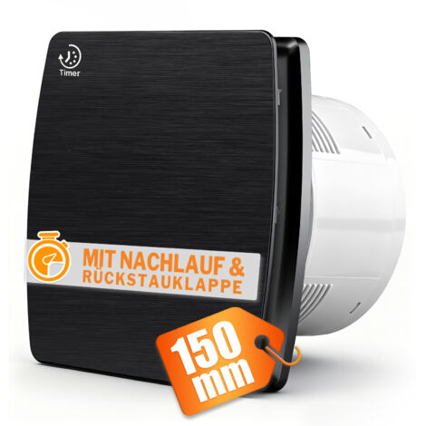 XIIW -150mm 18W/35db Extracteur d'Air, Ventilateur Silencieux et Puissant, avec Fonction de Retard, Clapet Anti-Retour, Débit d'air de 240 m³/h et Minuterie pour Salle de Bain, WC, Noir