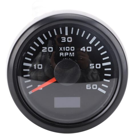 Xiuganpo Auto-Drehzahlmesser 52 mm, 6000 U/min-Anzeige mit LCD-Stundenzähler, Hintergrundbeleuchtung, automatischem Farbwechsel für LKW, Traktor, Boot (Schwarzes Zifferblatt, schwarze Abdeckung CX6227