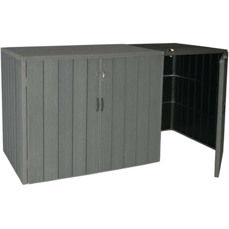 XL 1er-/2er-WPC-Mülltonnenverkleidung Erweiterung HHG-040, Premium Mülltonnenbox, Metall Holzoptik grau