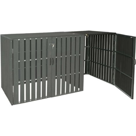 XL 1er-/2er-WPC-Mülltonnenverkleidung Erweiterung HHG-990, Mülltonnenbox, Metall Holzoptik anthrazit