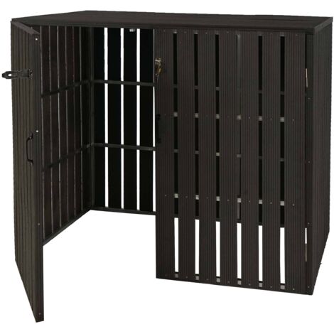 XL 2er-/4er-WPC-Mülltonnenverkleidung HHG-984, Mülltonnenbox, Metall Holzoptik, erweiterbar anthrazit